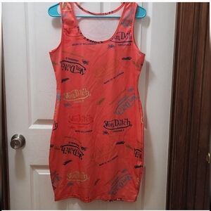 Copy VON Dutch Orange Bodycon Dress Sz 2XL